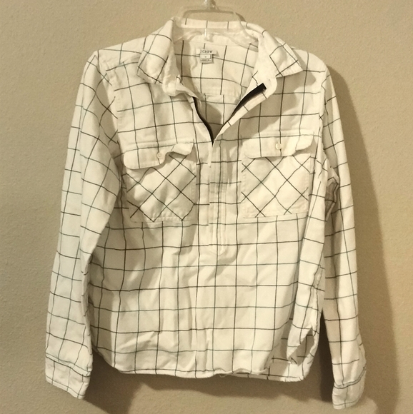 J. Crew size medium flannel zip up shirt White With Green Plaid - Picture 2 of 8